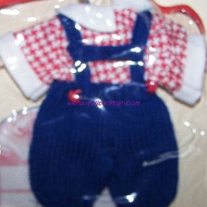 Kathe Kruse: Blue Knit Overalls & Red & White Shirt – 10″