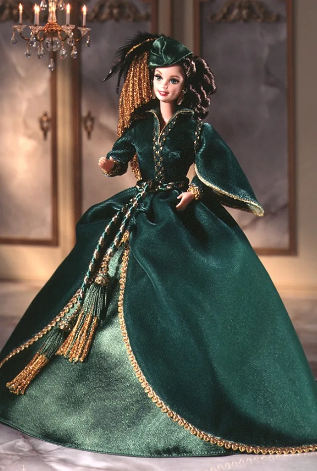 open lace back dress Barbie as Scarlett O'Hara “Gone With The Wind” Red Velvet Dress by Mat –  Enchanted Styles main image 1