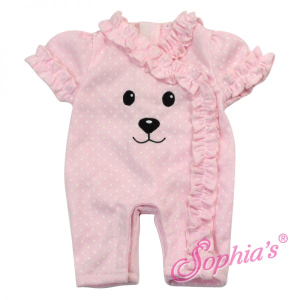 Light Pink Polka Dot Bear Face Sleeper (12" Baby Dolls)