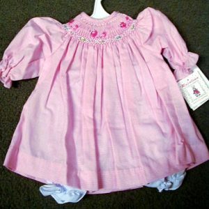 Pink Gingham Smocked Dress w/Poodles