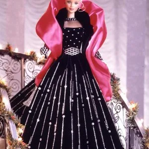 holiday barbie black and pink dress Happy Holidays Special Edition 1998 Barbie Black Dress with Pink Shawl NIB  NRFB