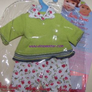 Kathe Kruse: Green & Rose Print Pant Set 9-10″ (22-25cm) Babypuppen