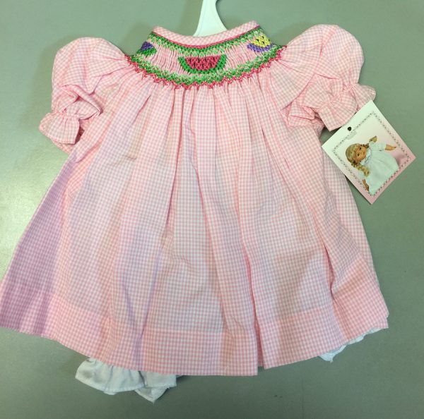Pink Gingham Smocked Bishop Watermelon Dress (Fits 14-16" Dolls)