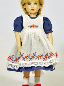 Blue Puff Sleeve Dress w/White Pinafore 14cm/5.5″