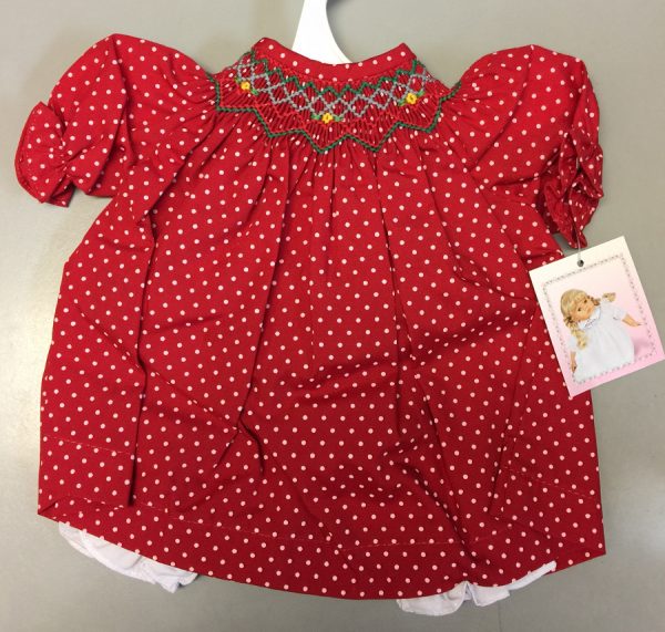 Red Dot Smocked Bishop Dress (Fits 14-16" Dolls)