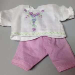 Lilac Pants and Embroidered White Top 10cm