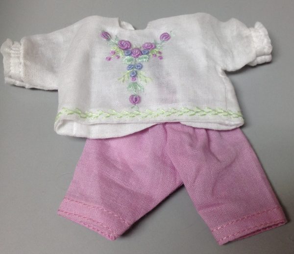 Lilac Pants and Embroidered White Top 10cm