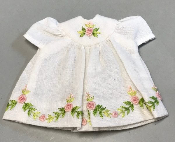 Ivory Batiste Dress with Embroidered Roses 12cm