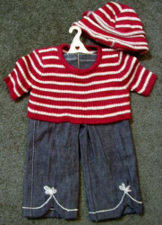 Blue Jeans and Red and White Striped Sweater 18″