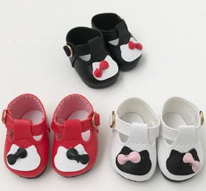 38mm Kitty T-Strap Shoes (White/Black) Meadowdolls Dumpling