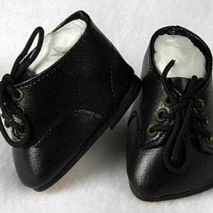 Black Leather Lace-Up Doll Shoes for 15″