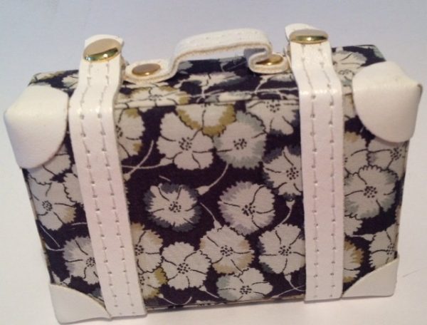 Suitcase Luggage - Black & White Floral Pattern w/White Straps 3