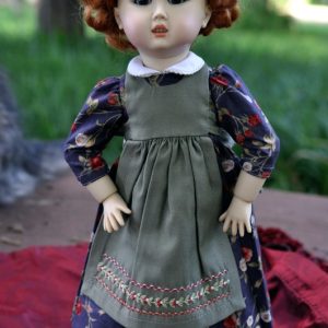 Dark Blue Floral Dress with Green Pinafore 28cm/12″