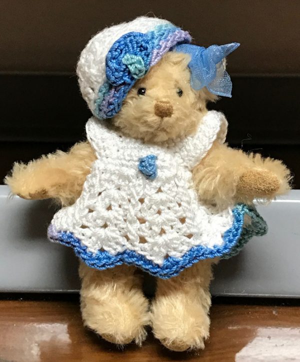White & Blue Crochet Dress & Hat 2"