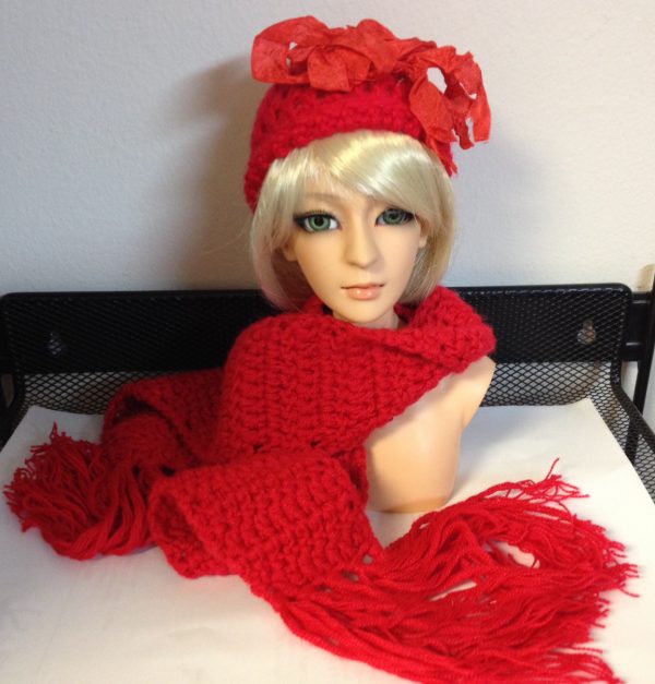 Cristy Stone Knit Hat & Scarf Set (Red) MSD/SD Size