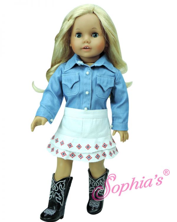Chambray Shirt & White Denim Embroidered Skirt Fits 18" American Girl
