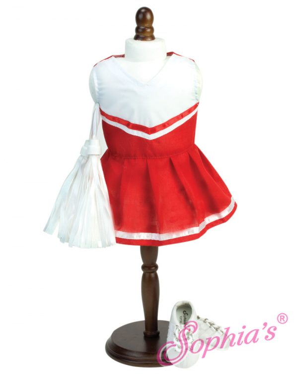 Red Cheerleader Dress & Pom Poms Fits 18" American Girl