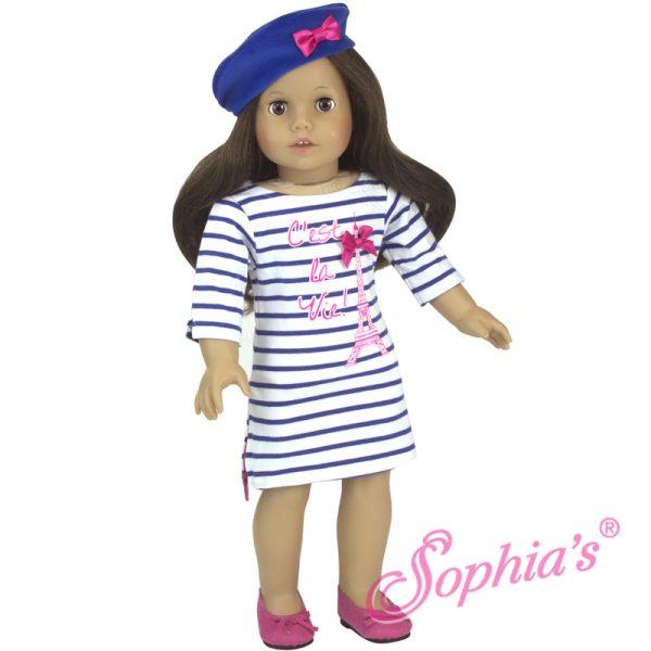 Striped Eiffel Tower Dress & Beret (Fits 18" American Girl Dolls)