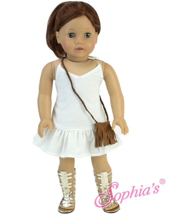 White Spring Dress & Fringe Purse Fits 18" American Girl