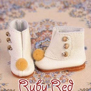 EH0016A White Leather Boots with Yellow Pompoms for Bleuette