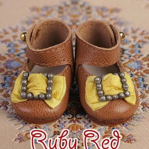 EH0028A Brown Leather Shoes with Yellow Bows for Bleuette