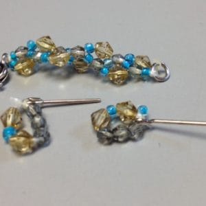 Green and Turquoise Bugle Bead Bracelet and Earring Set (16″)