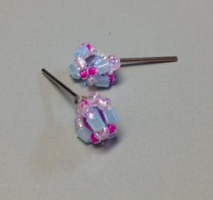 Pink & Blue Bugle Bead Cluster Earrings (For 16″ Dolls)