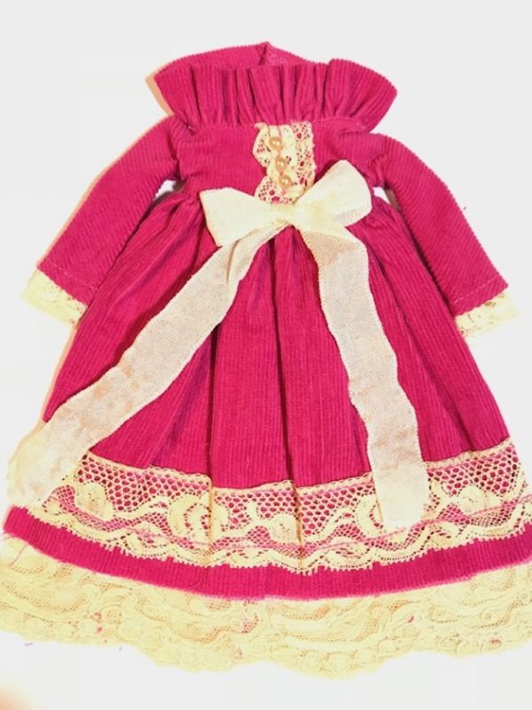 Vintage Fuchsia Corduroy Dress - Rose bb flocking Jemima, Winnie