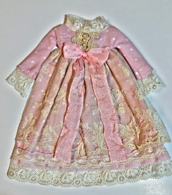 Vintage Dress pink polka dot lace overlay -Jemima, Winnie 10.7" 