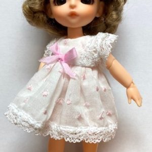 OOAK White Swiss Pink Dot Dress 12cm
