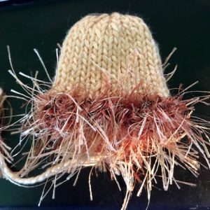 Hat: Pale Yellow Knit with multi-color fringe sz 5-7