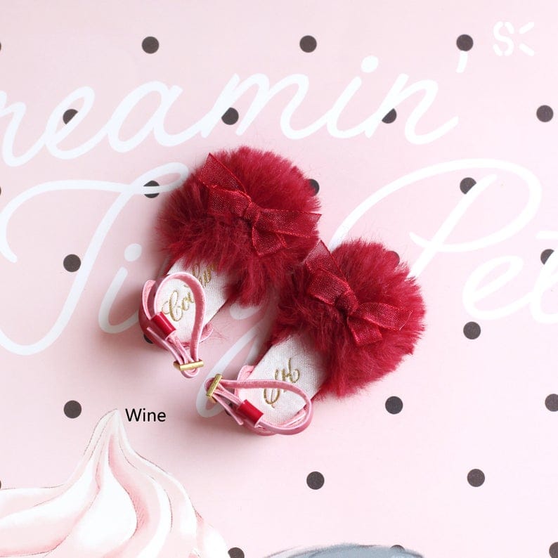 Adalyn Fur Flat Shoes (Wine) Fits Lati-Yellow/Blythe/Pullip/Et