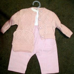 Pink Gingham Overalls and Pink Sweater – 20″
