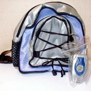 Silver & Purple Backpack with Cell Phone 18″