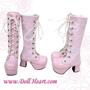 LS-525 SD Shoe: Pink Lace Up Platform Boots