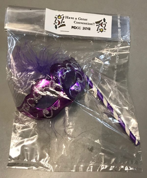 Purple Masquerade Mask with Handle (3" x 1.5")