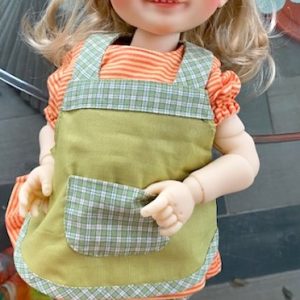 Kathe Kruse:Green Pinafore, Top, Cap, Bloomers – Aya, Mae 15-17″