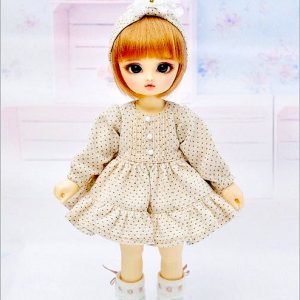 Nomyens Beige Dot Dress Set (10″/Yo-SD/Lati Lime)