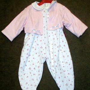 White One Piece Sleeper w/Striped Jacket