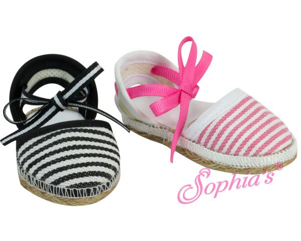 Striped Espadrille Sandal (Black/White) Fits 18" Dolls