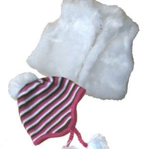 White Fur Vest and Knit Cap Fits 18″ American Girl