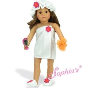White Towel Wrap, Cap, Sponge & Hairbrush Fits 18″ American Girl
