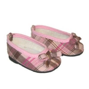 Plaid Ballet Flats with Bows (Pink) 18″