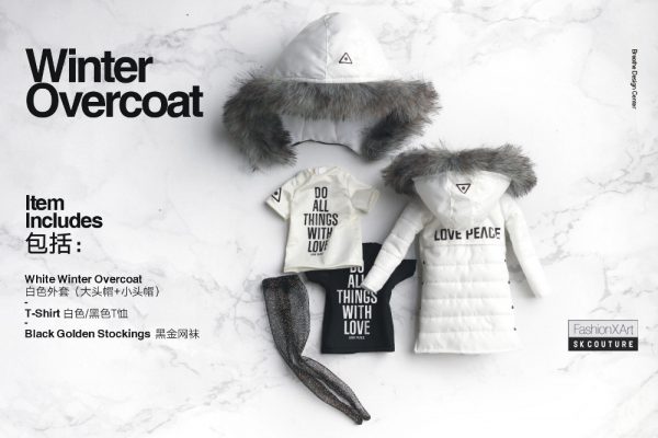SK White Winter Overcoat w/White T Set Fits Blythe/Yo-SD/10"