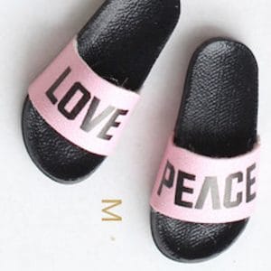 SK  PEACE & LOVE Slides/Slippers  Fits Blythe, Momoko, L=1.2″ x Width =.4 inch