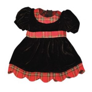 Black Velvet Dress w/Plaid Trim 15″ (Bitty Baby/Etc)