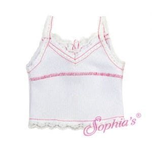 Ribbed Tank Top w/Hot Pink Stitching (White) Fits 18″ American Girl