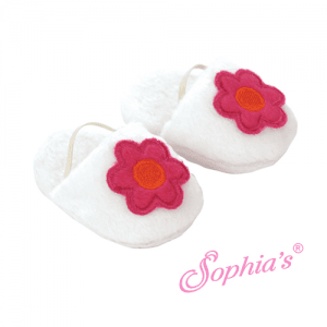 White Slippers with Fuchsia Flower Fits 18″ American Girl