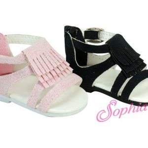 Suede Fringe Sandal (Black) For 18″ American Girl Dolls