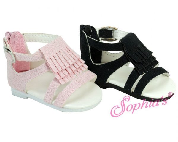 Suede Fringe Sandal (Black) For 18" American Girl Dolls